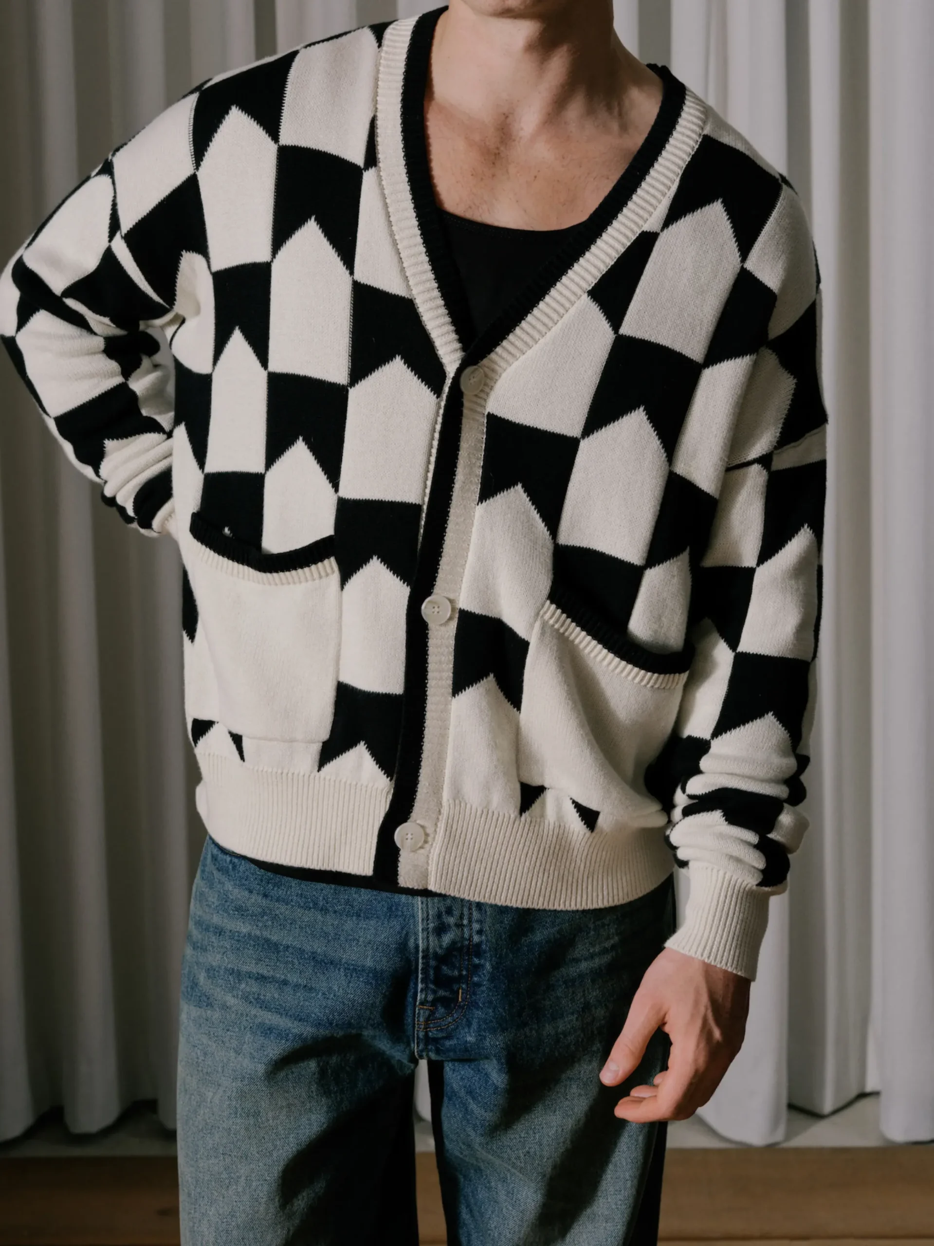 CHEVRON CHECKERED KNIT CARDIGAN|RHUDE Clearance