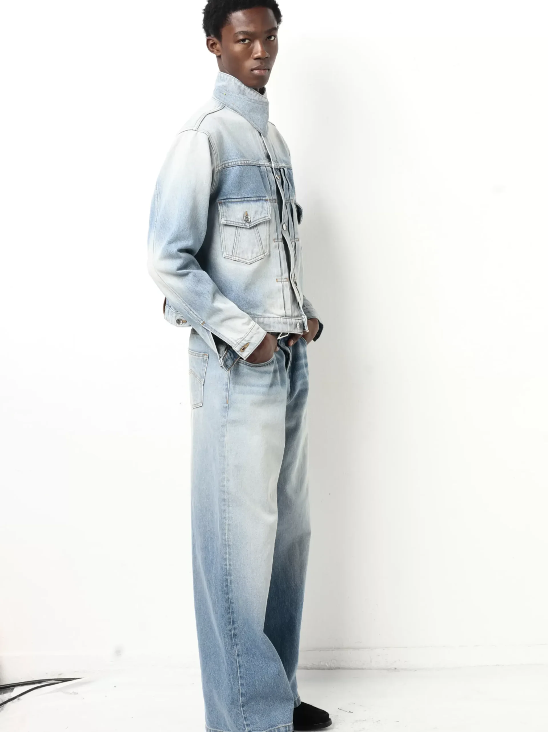 NECK-STRAP DROP-NECK DENIM TRUCKER JACKET|RHUDE Clearance