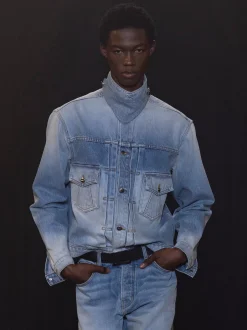 NECK-STRAP DROP-NECK DENIM TRUCKER JACKET|RHUDE Clearance